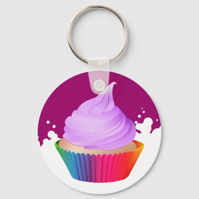 Violet Frosting Vanilla Cupcake Rainbow Baking Cup Key Ring (Front)