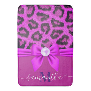 Violet Fur Leopard Print Bath Mat