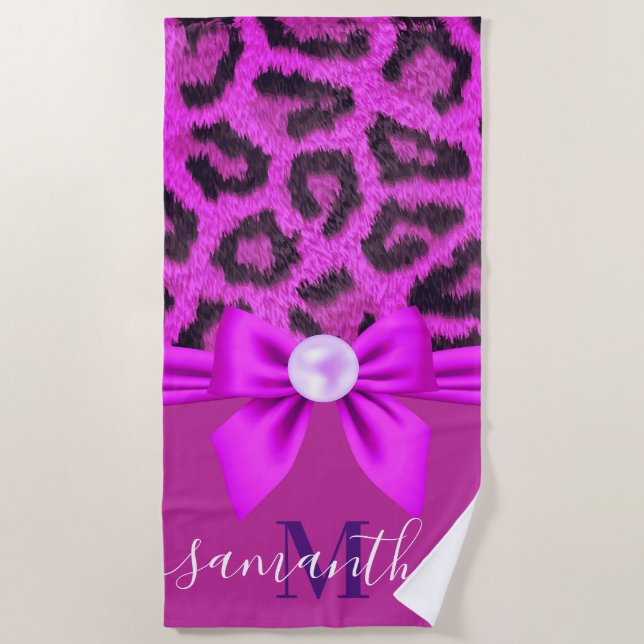 Violet Fur Leopard Print Beach Towel (Front)