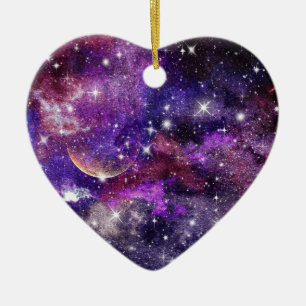 Violet Galaxy Milky Way With Planet Ceramic Ornament