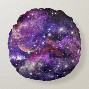 Violet Galaxy Milky Way With Planet Round Cushion