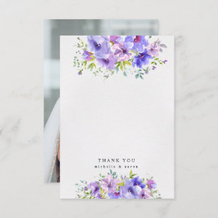 violet garden floral floral photo thank you card