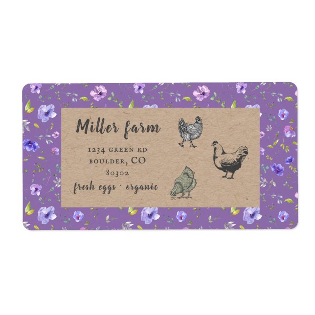 violet garden floral rustic script egg carton labe (Front)