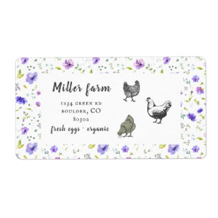 violet garden floral rustic script egg carton labe