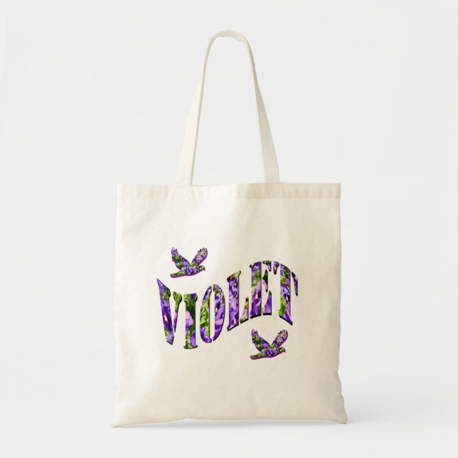 Violet, Girls Name Made With Purple Pansies, Tote Bag (Front)