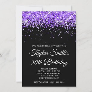 Violet Glitter Black 30th Birthday Invitation