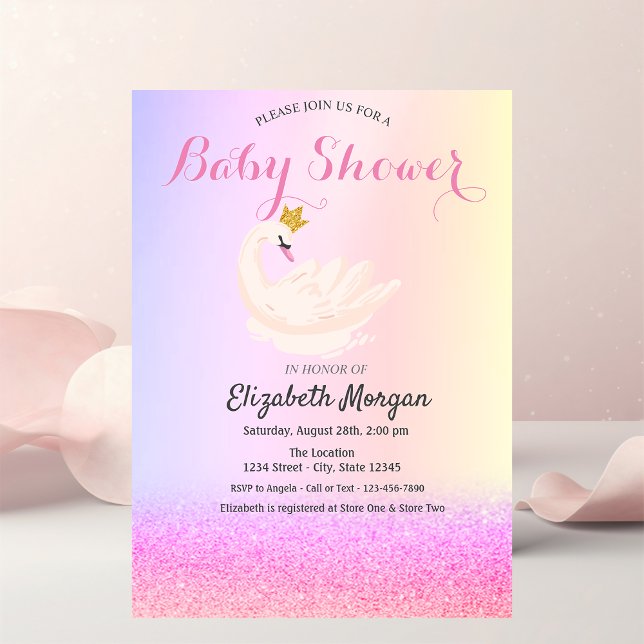 Violet Glitter Bokeh,Swan Crown Baby Shower   Invitation (Creator Uploaded)