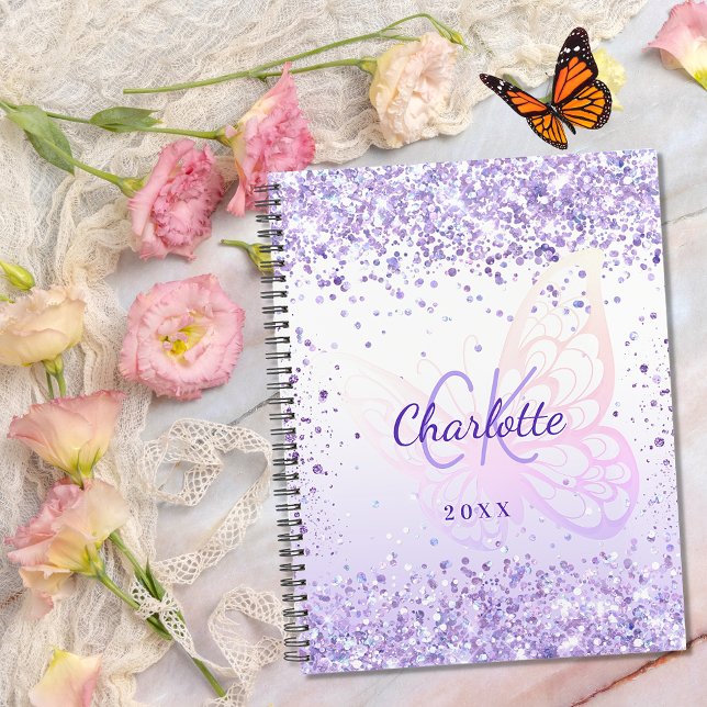 Violet glitter butterfly name monogrammed 2026 planner (Creator Uploaded)
