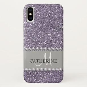 Violet Glitter, Diamond Gems, Name and Monogram Case-Mate iPhone Case