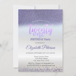 Violet Glitter Diamonds Silver 21st Birthday  Invitation