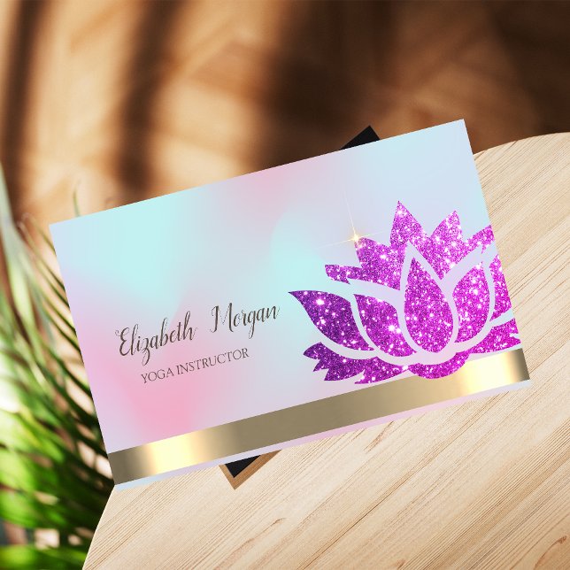 Violet Glitter Lotus Flower Yoga Holographic  Business Card (Creator Uploaded)
