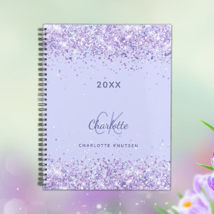 Violet glitter monogram initials script 2022 planner