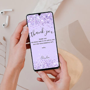 Violet glitter thank you card
