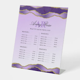 Violet & Gold Agate Beauty Salon Price List  Pedestal Sign