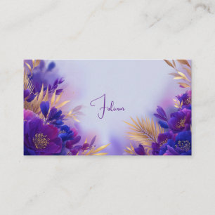 Violet Gold Floral Geometric Frame Elegant Business Card