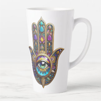Violet Gold Hamsa w/ Blue-Green Color Third Eye Latte Mug
