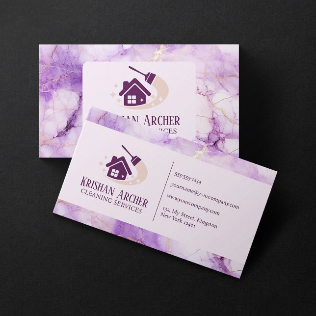 Violet Gold Pink Marble Housekeeping maid service Business Card (Creator Uploaded)