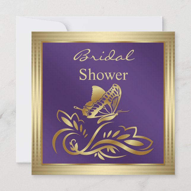 Violet & gold swirls and butterfly Bridal Shower Invitation (Front)