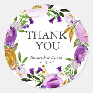 Violet & Gold Wedding Thank You Round Sticker