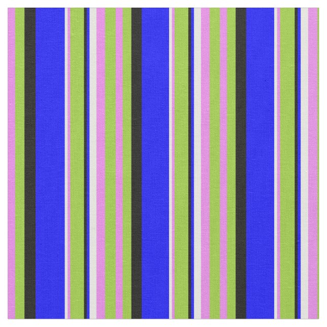 Violet, Green, Black, Blue & White Coloured Lines Fabric (Close Up)