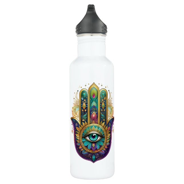 Violet Green Gold Petals Hamsa Turquoise Third Eye 710 Ml Water Bottle (Right)
