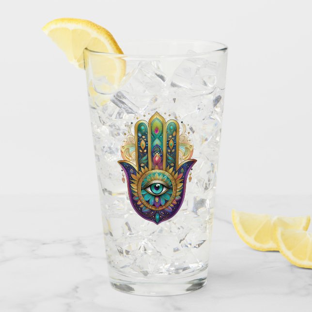 Violet Green Gold Petals Hamsa Turquoise Third Eye Glass (Front Ice)
