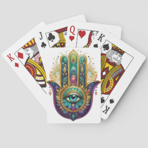 Violet Green Gold Petals Hamsa Turquoise Third Eye Playing Cards