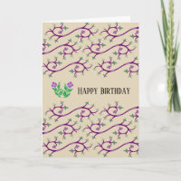 Violet & Green Vine Design Happy Birthday Card