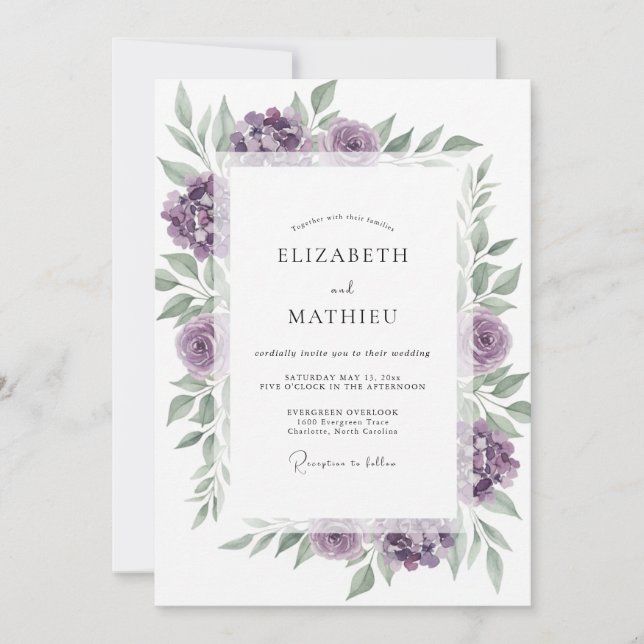 Violet Greenery Wedding Invitation (Front)