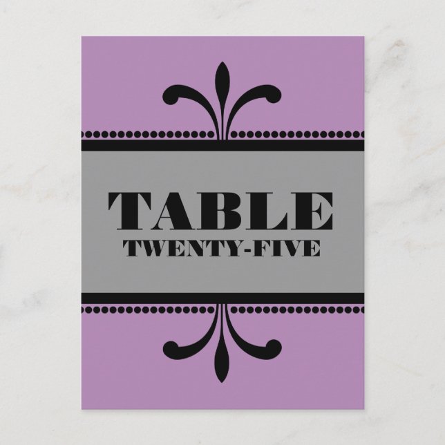 Violet/Grey Fancy Art Deco Table Number Postcard (Front)