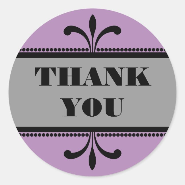 Violet/Grey Fancy Art Deco Thank You Stickers (Front)