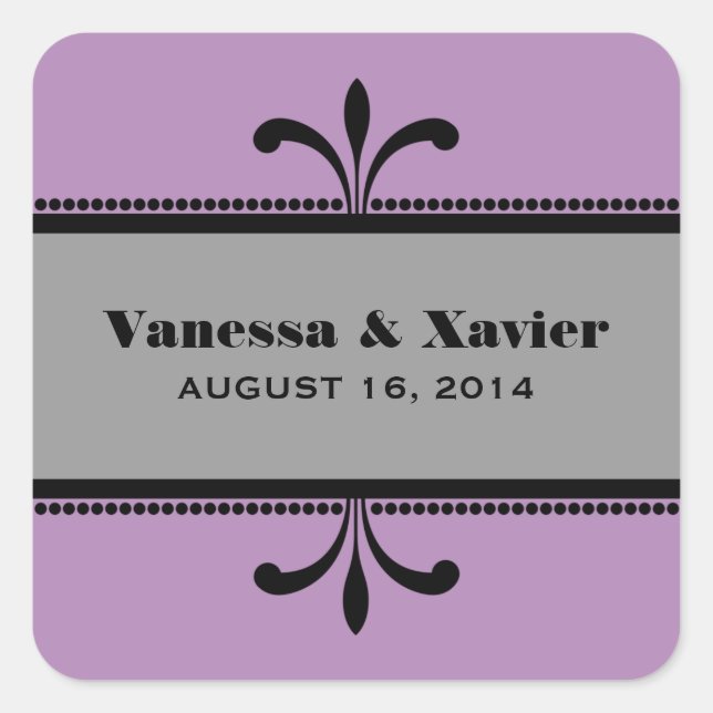 Violet/Grey Fancy Art Deco Wedding Stickers (Front)