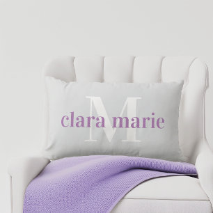 Violet & Grey   Name and Monogram Nursery Lumbar Cushion
