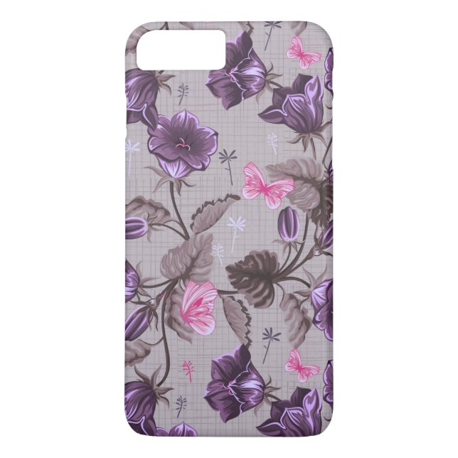 violet hand bells and pink butterflies pattern Case-Mate iPhone case (Back)