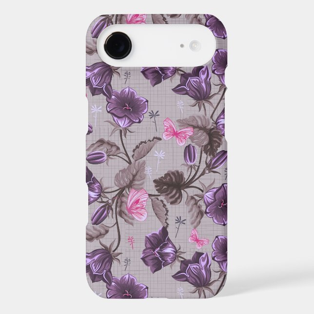 violet hand bells and pink butterflies pattern Case-Mate iPhone case (Back)