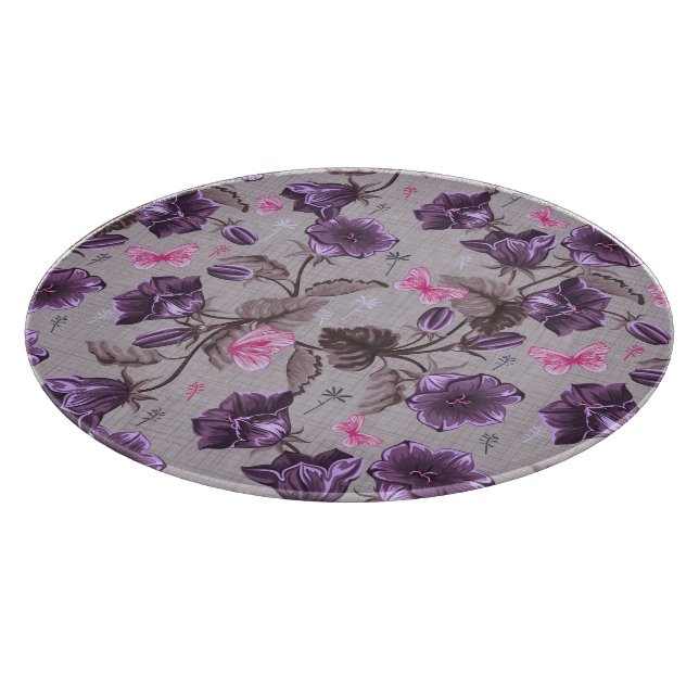 violet hand bells and pink butterflies pattern cutting board (Corner)
