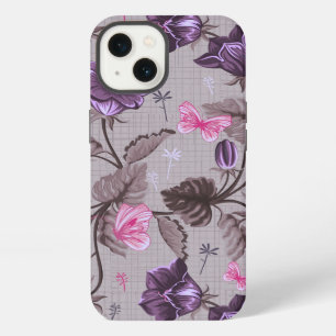 violet hand bells and pink butterflies pattern iPhone case