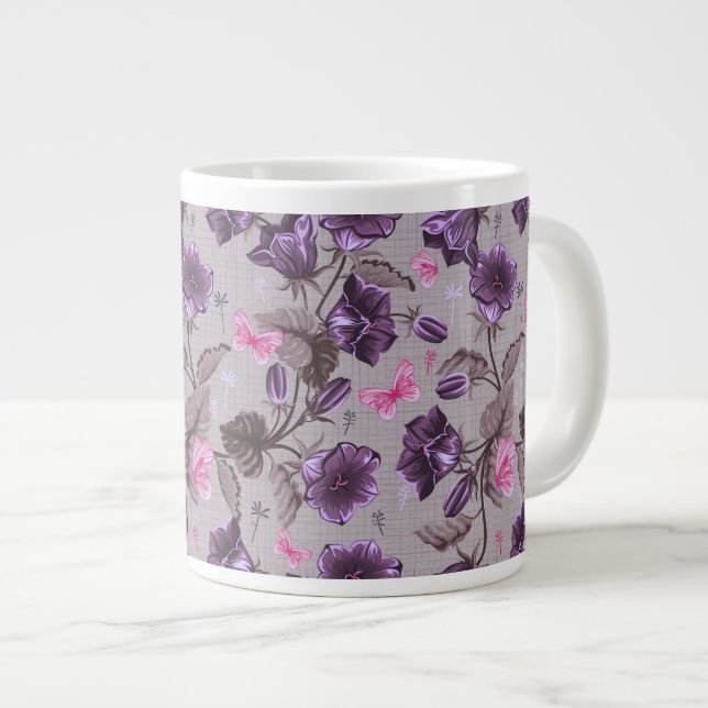 violet hand bells and pink butterflies pattern large coffee mug (Front Right)
