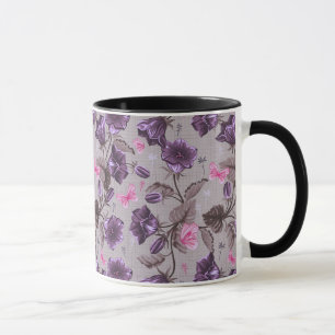 violet hand bells and pink butterflies pattern mug
