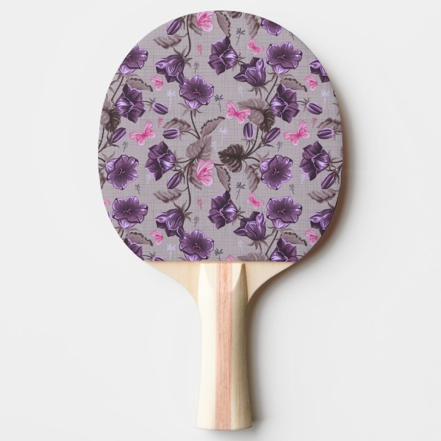 violet hand bells and pink butterflies pattern ping pong paddle (Front)