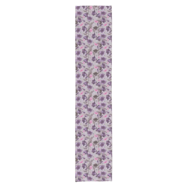 violet hand bells and pink butterflies pattern short table runner (Front)