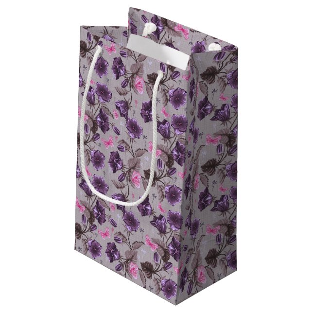 violet hand bells and pink butterflies pattern small gift bag (Back Angled)