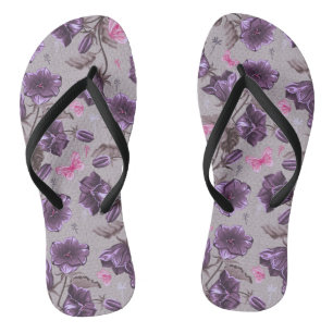 violet hand bells and pink butterflies pattern thongs