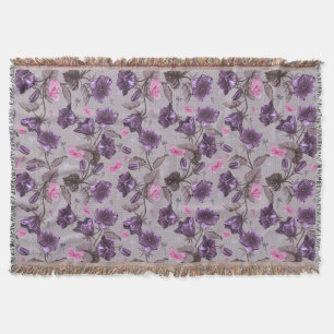 violet hand bells and pink butterflies pattern throw blanket