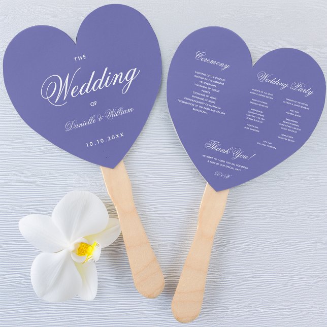 Violet Heart Wedding Program Calligraphy Very Peri Hand Fan (Creator Uploaded)