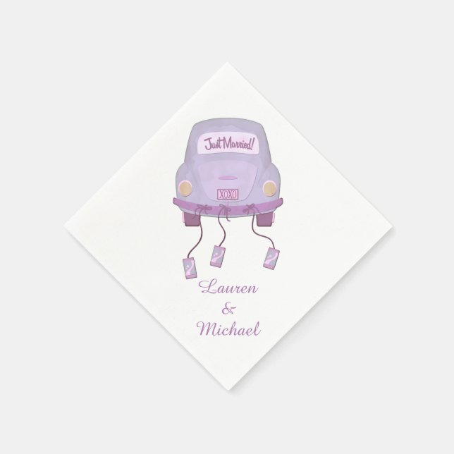 Violet Honeymoon Car Wedding Napkin (Corner)