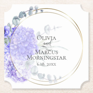 Violet Hydrangea Floral Bouquet Luncheon Paper Coaster