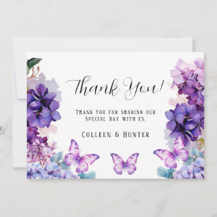 Violet Hydrangea Floral Butterfly Thank You Cards