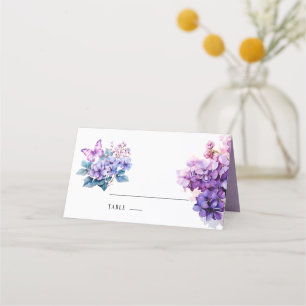 Violet Hydrangea Floral Butterfly Wedding Table Place Card