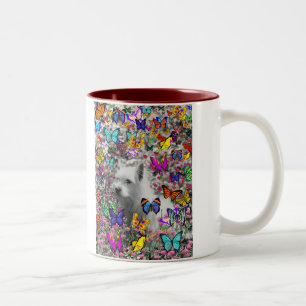 Violet in Butterflies – White Westie Dog Two-Tone Coffee Mug